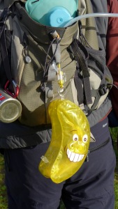 One rucksack with essential banana protector (present from a 'thoughtful' friend!)