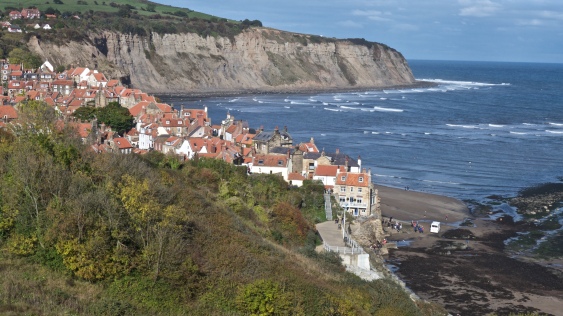 Robin Hood's Bay. Wainwright's route finishes along the cliffs on the far side - a delightful 3 miles of walking and a fine and fitting end to a magic walk. 